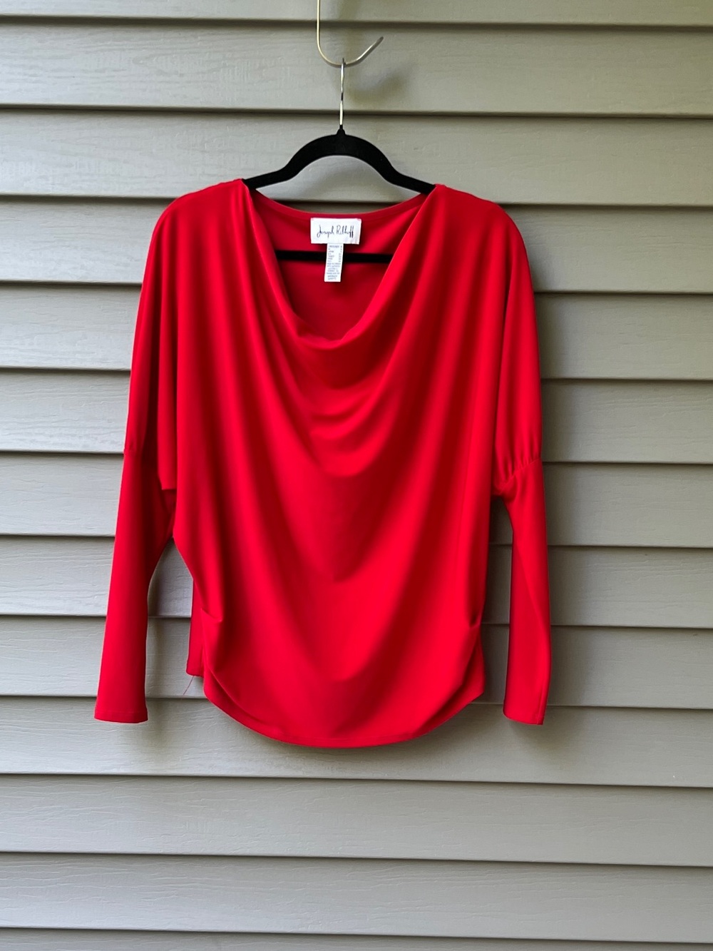 Joseph Ribkoff Draped Cowl Neck Stretch Blouse Red Dolman Sleeves Size 6
